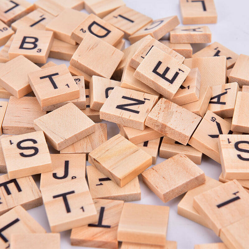 100Pcs Wooden Alphabet Scrabble Tiles Black Letters & Numbers Digital Puzzle Gy