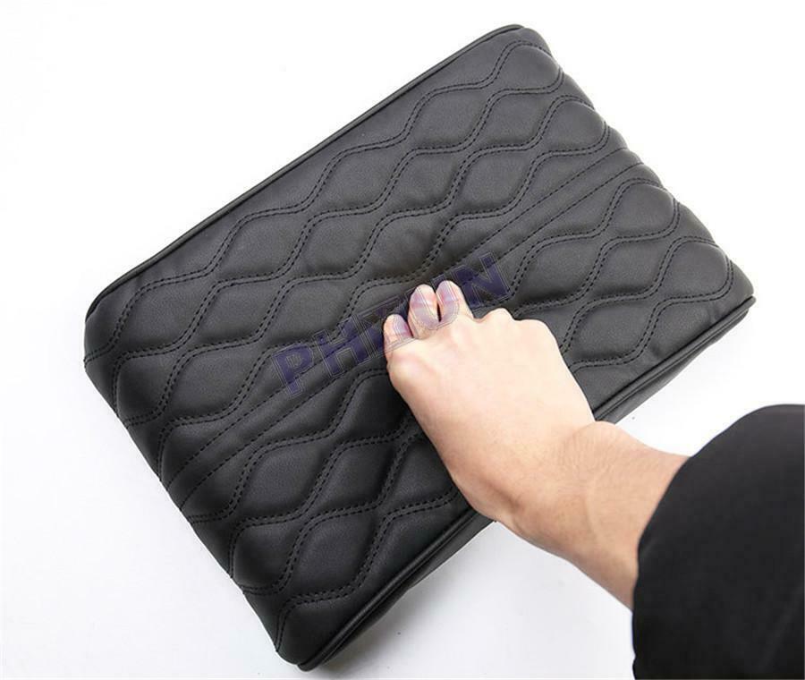 Black PU leather Car Armrest Pad Cover Center Console Wave Pattern Cushion 1PC