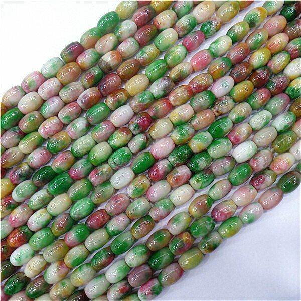 2 Strands 9x6mm Multicolor Malay Jade Spacer Barrel Rice Loose Beads 15" HH8041