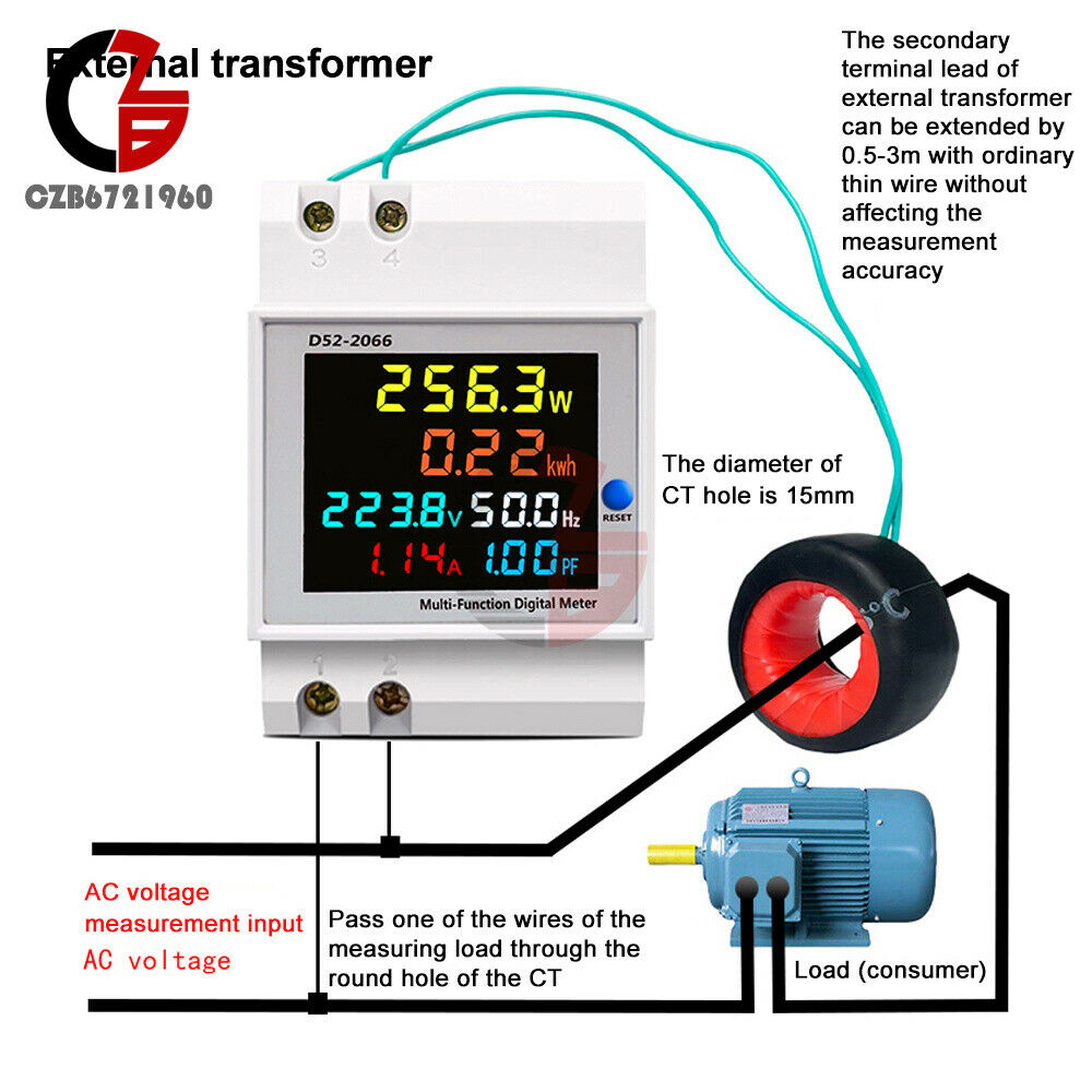 Din Rail Digital Voltmeter Current Watt Kwh Frequency Power Meter AC250-450V