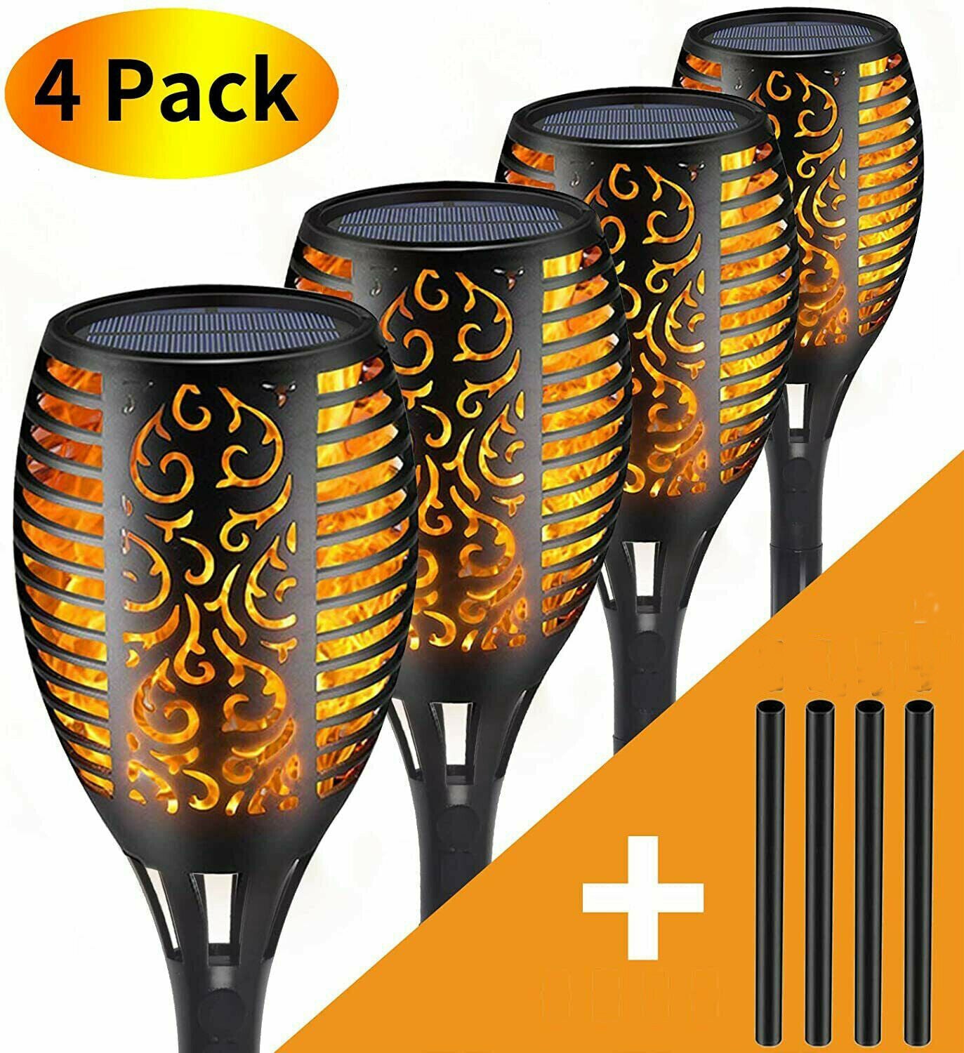 4X 12LED Flame Solar Torch Light Waterproof Flickering Dancing Path Garden Lamp