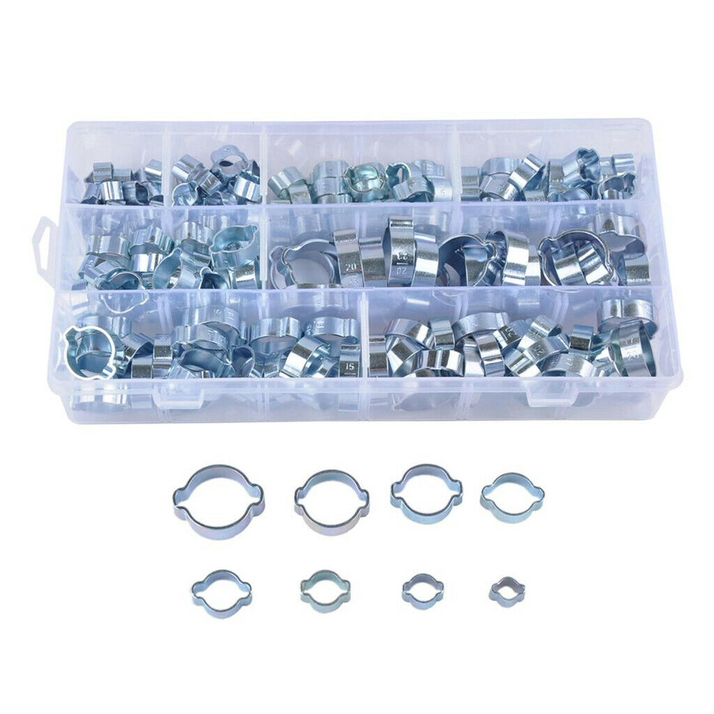 8 Kind of DOUBLE EAR HOSE CLAMP O CLIPS 160pcs W/ STORAGE BOX