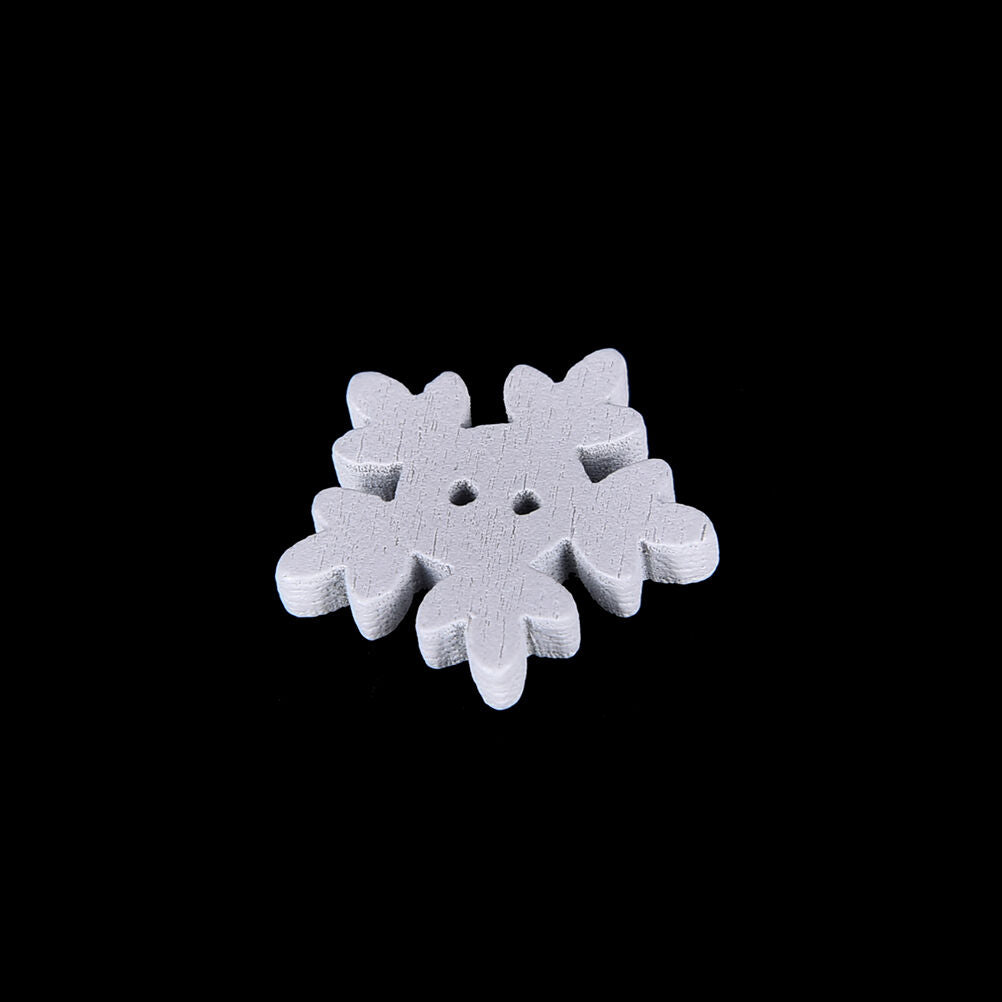 100Pcs White Snowflake DIY Wooden Buttons for XMAS Decor Scrapbooking Craf.l8