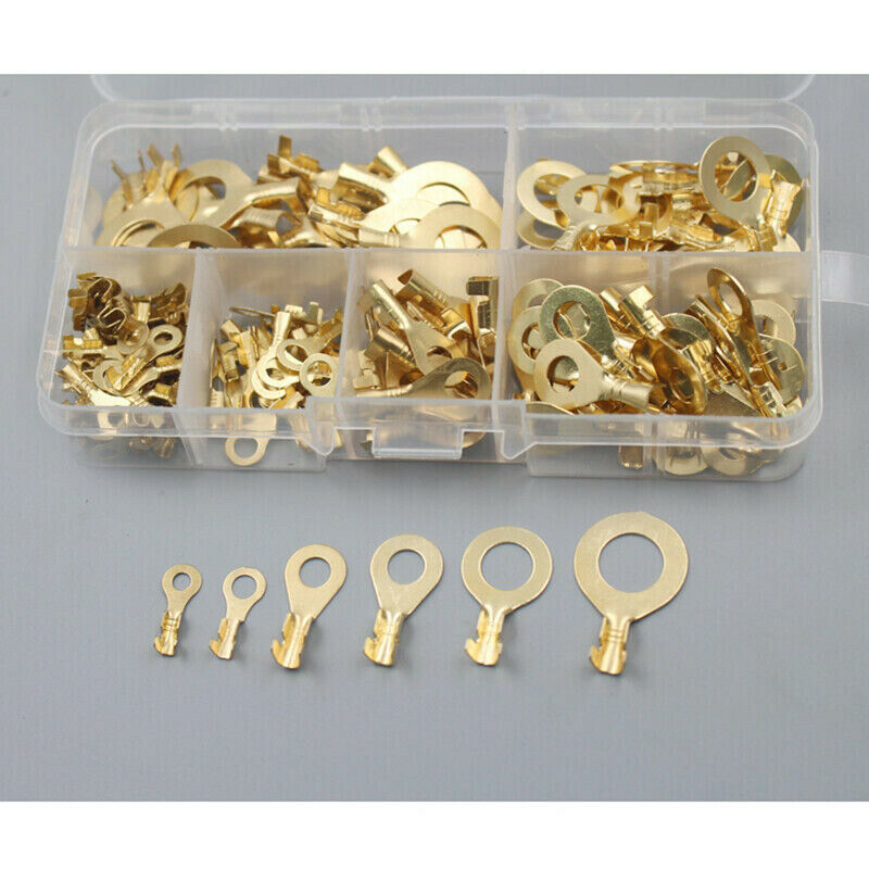 150Pcs Insulated Brass Ring Crimp Terminals Wire Connectors Electrical Kit w/Box