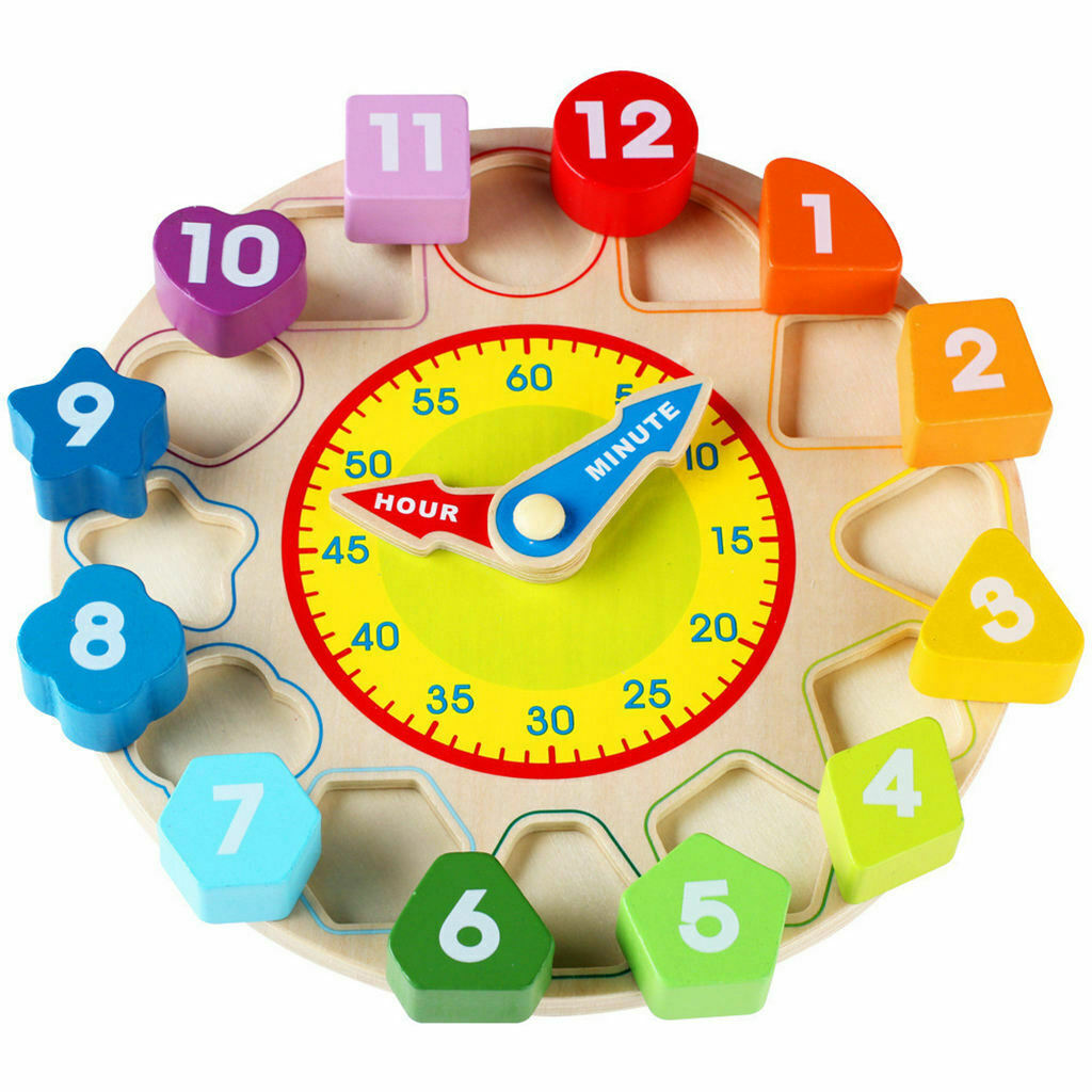 Color clock puzzle detection sorter wooden gift lesson time for baby