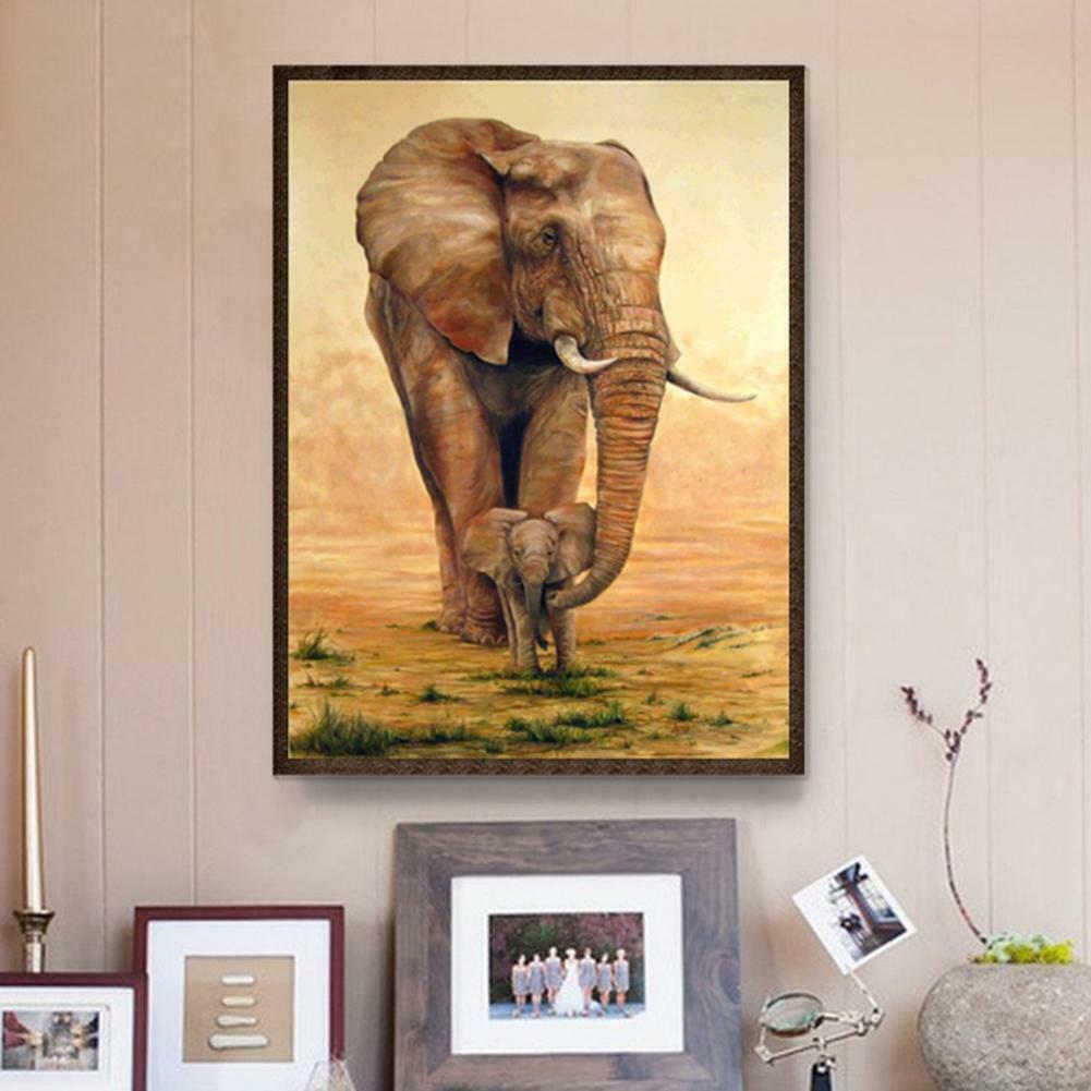 Feeding Elephant 5D DIY Full Drill Round Diamond Painting Embroidery Kits @