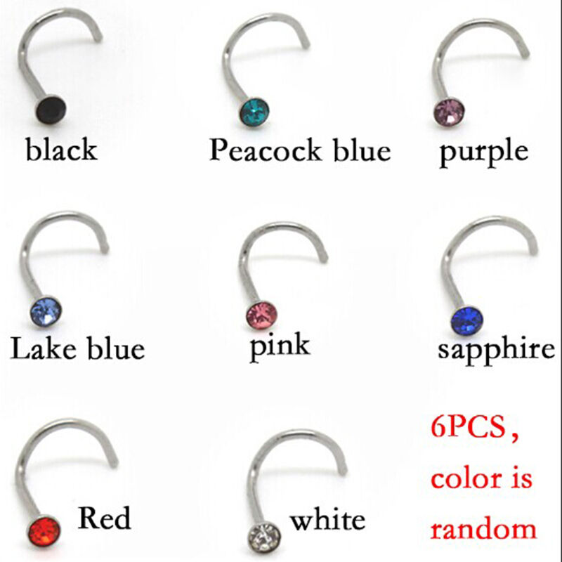 Reliable Mix Colors Rhinestone Nose Studs Screw Ring Bone Bar Body Pierci.l8