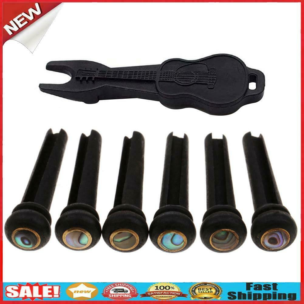 6x Ebony Acoustic Guitar Bridge Pins String Nail with Endpin Puller Remover @