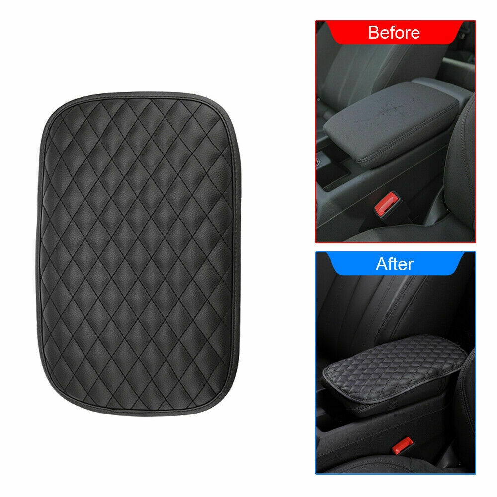 1pc Car Leather Armrest Pad Cover Center Console Box Cushion Mat Protector Black