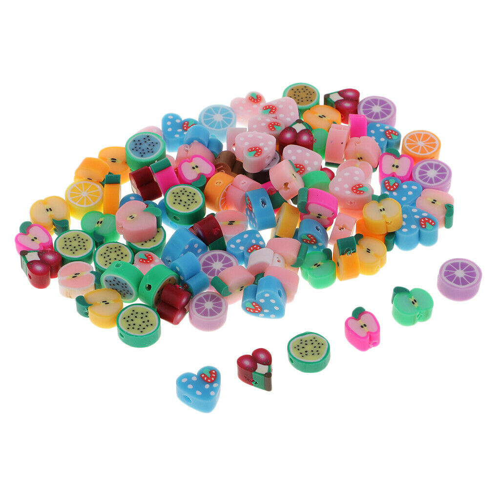 100x Fruits Slices Polymer Clay Beads for Jewelry Making Craft DIY