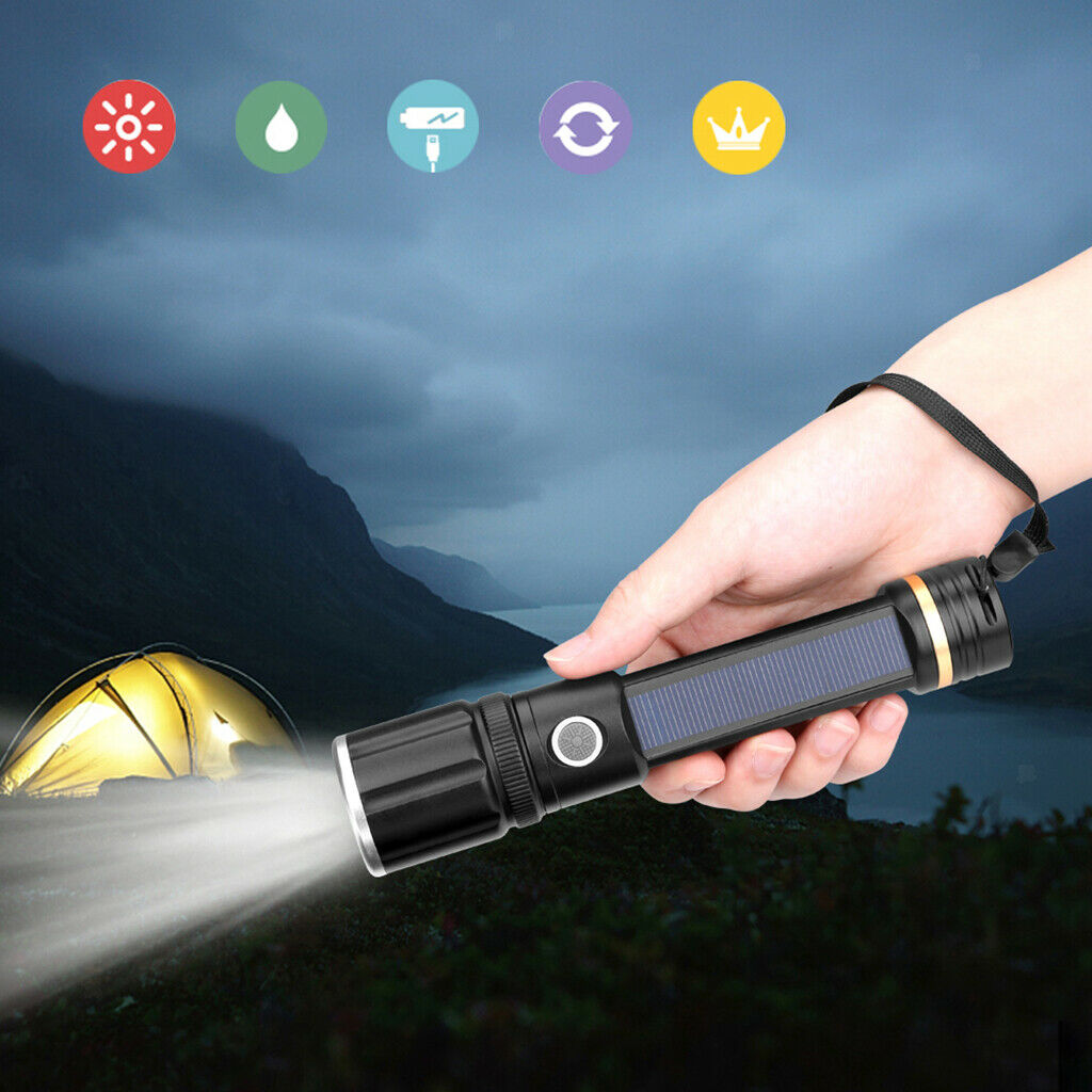Portable Solar Powered LED Flashlight Safety Torch Light Survival Tool Light -