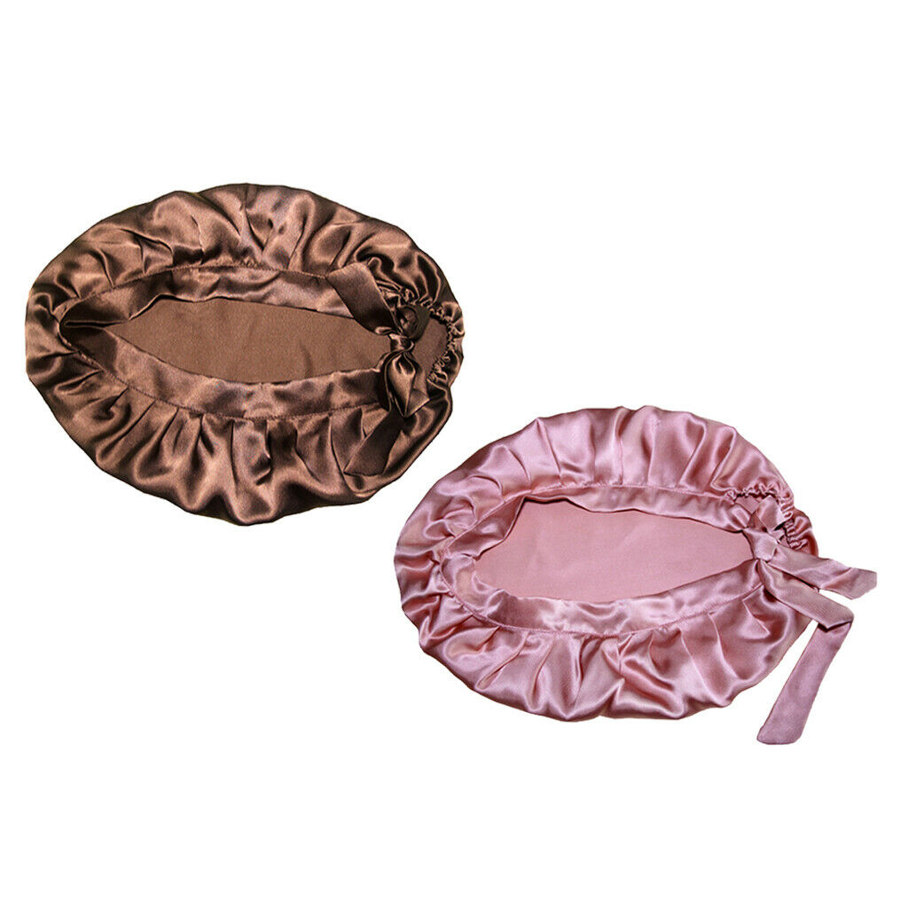 2 Pieces Women Lady 100% Silk Nightcap Sleep Hat Head Wrap Hair Care Bonnet