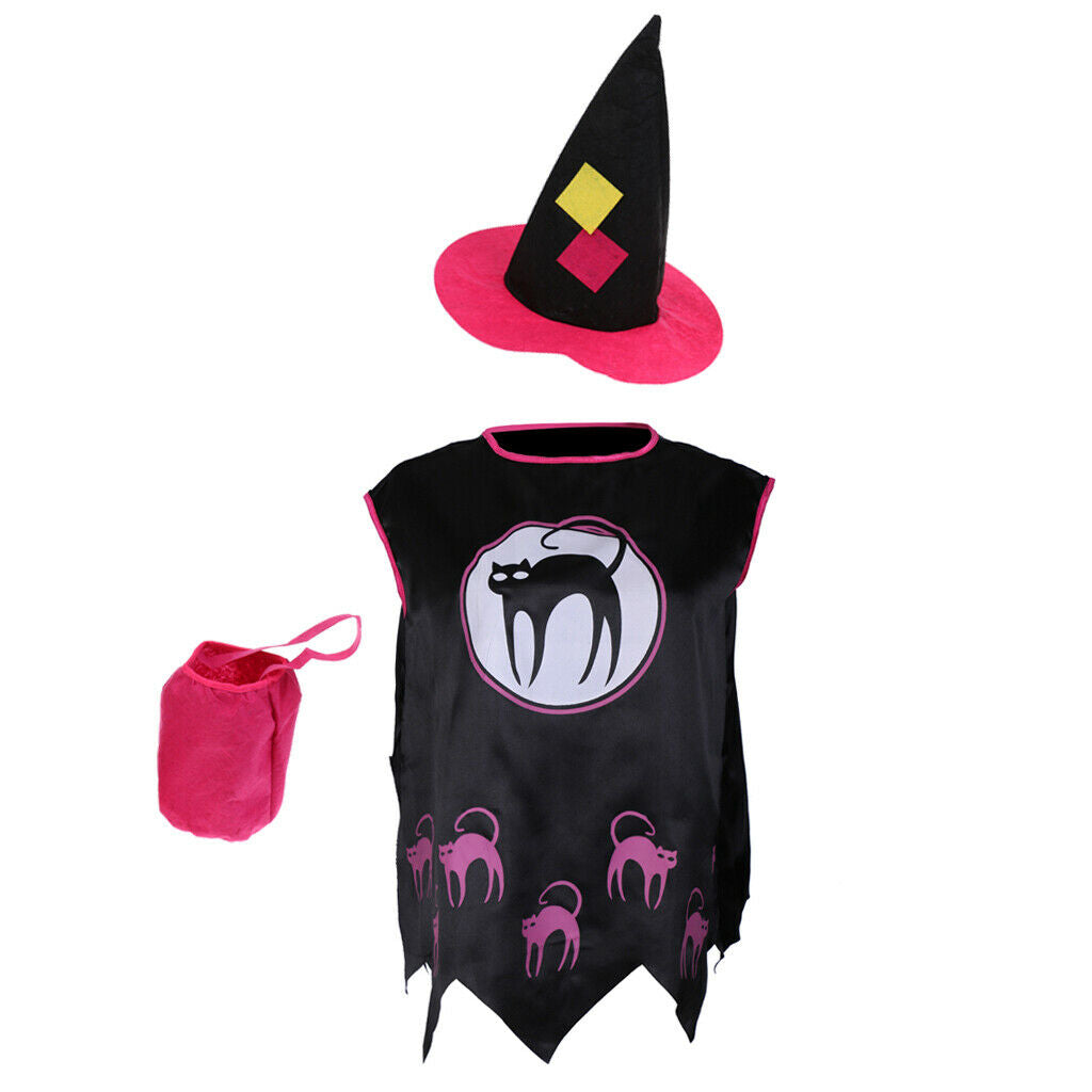 Girls Witch Costume Set Hat + Cloak + Witch Bag Costume Party Accessory For