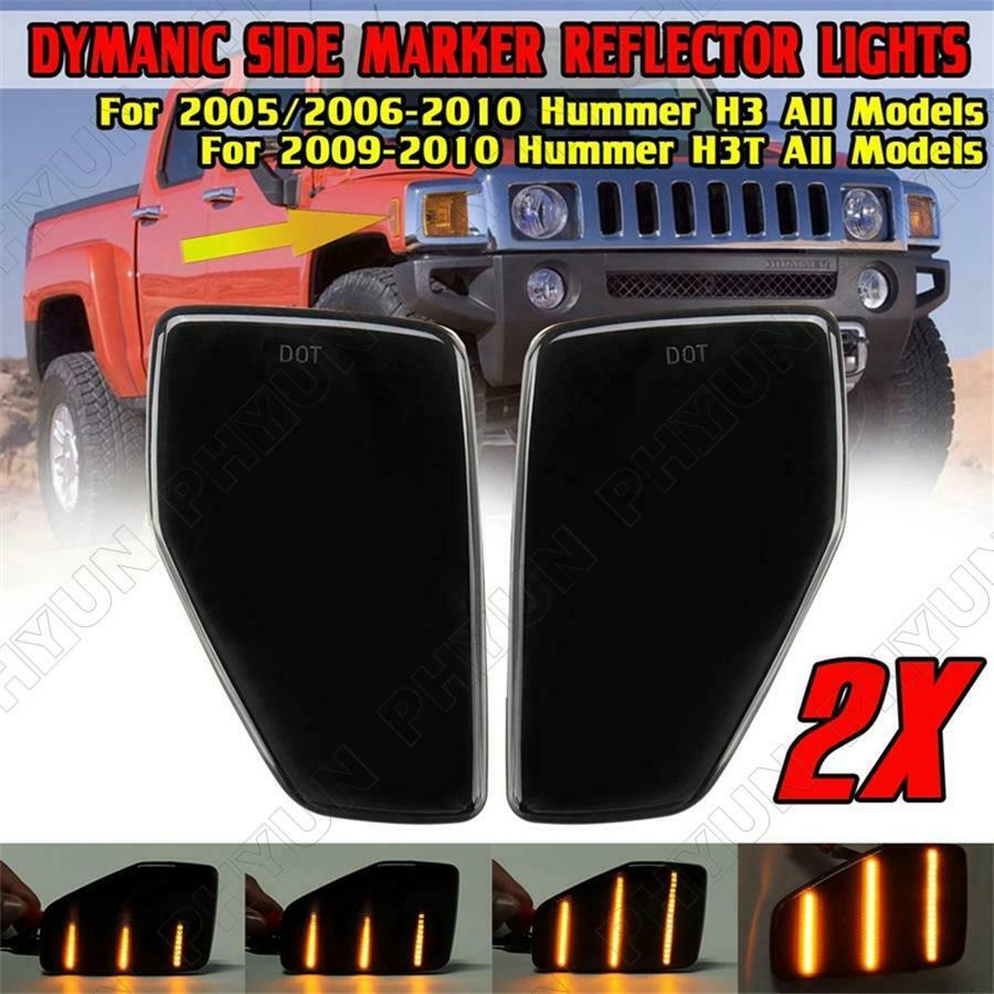 2Pcs Front Fender Dymanic LED Side Marker Reflector Lights For 2005-10 Hummer H3