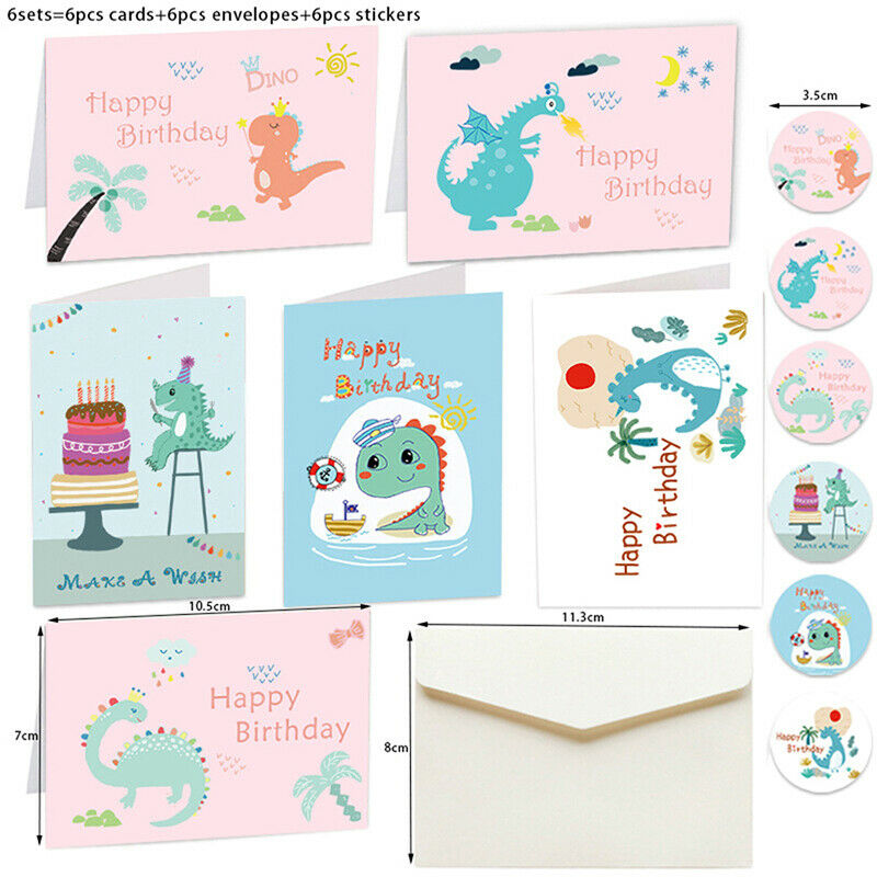 6Set of Happy Birthday Cards with Envelopes and Stickers Folding Greeting.l8