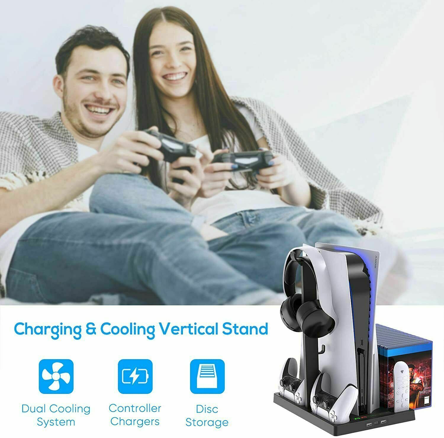 for PS5 Vertical Stand Base Holder Storage Charging Station with Cooling Fan SUK