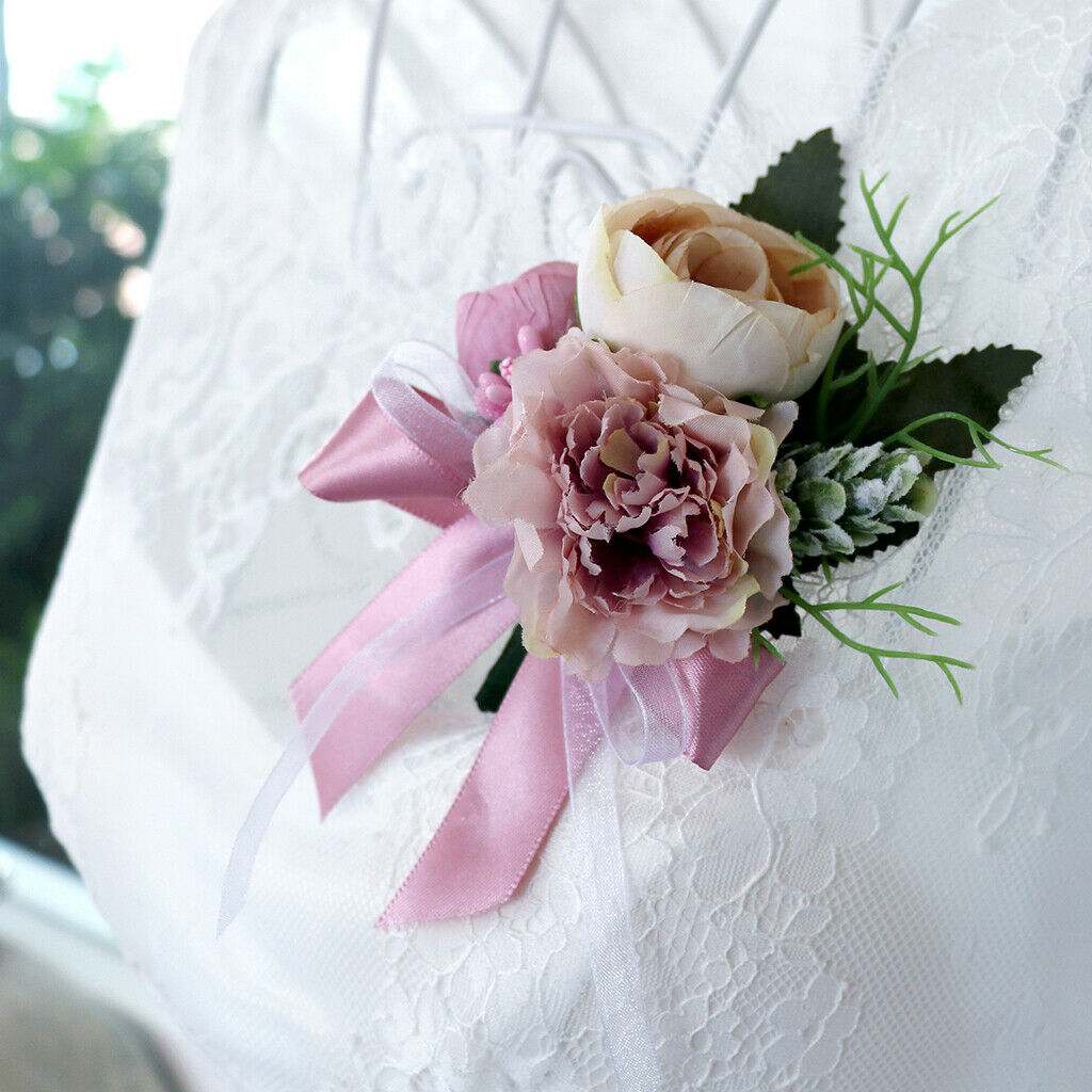 2Pcs/Set Wedding Silk flower Corsage Tea Rose Boutonniere Broach Decor