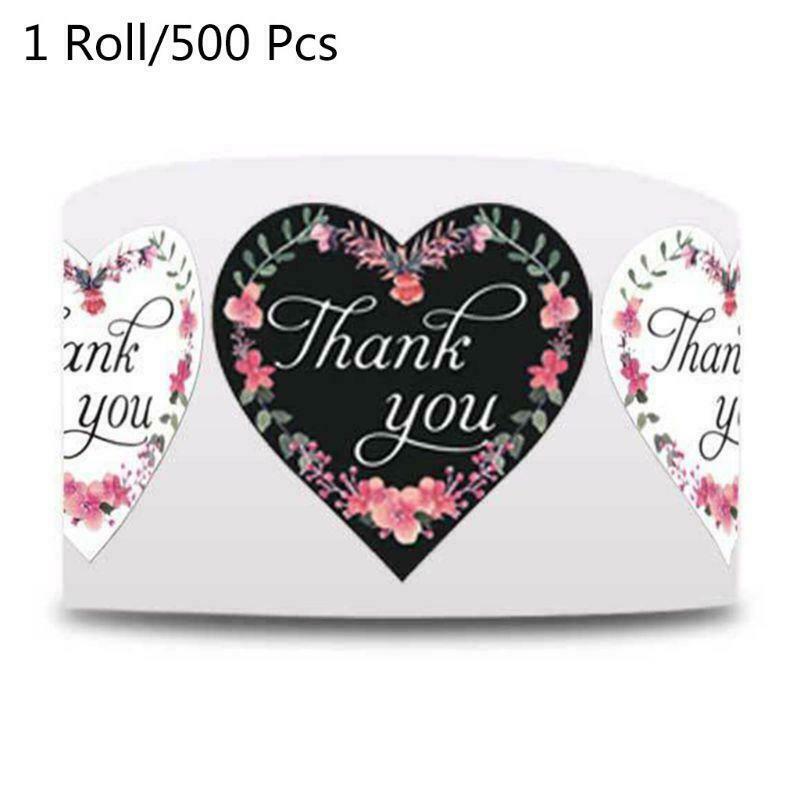 500pcs Floral Thank You Stickers Heart Shaped Seal for Small Shop Wedding Baking