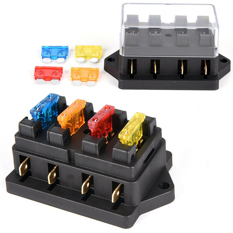Car 4 Way Circuit Standard ATO Blade Fuse Box Block Holder 12V/24V+4 Way Fus  DD