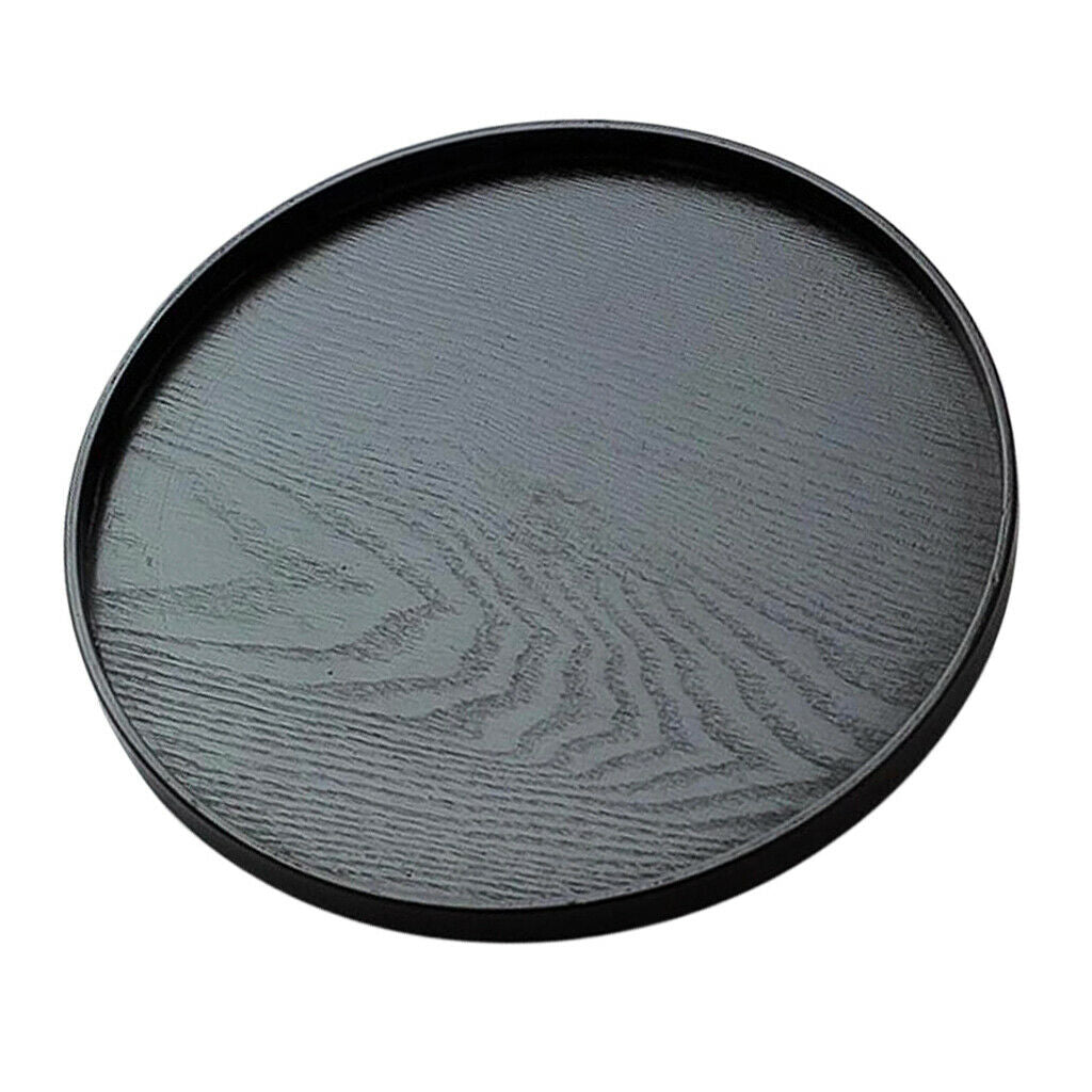 Serving Tray Wood Breakfast Dish Plate Platter Home Server Black 33cm