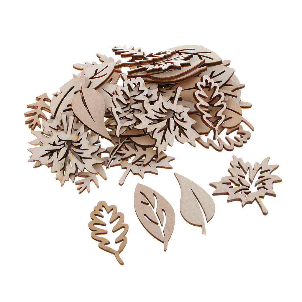 50 Pieces Natural Wooden Leaves Shapes For DIY Craft