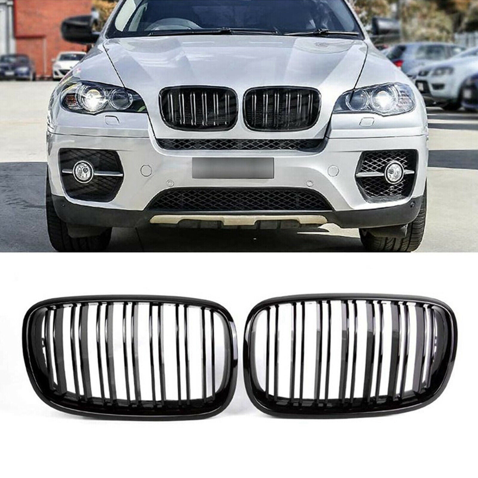 Black Grill Front Bumper Intake Kidney Grill Grille for BMW X5 E70 X5M Set