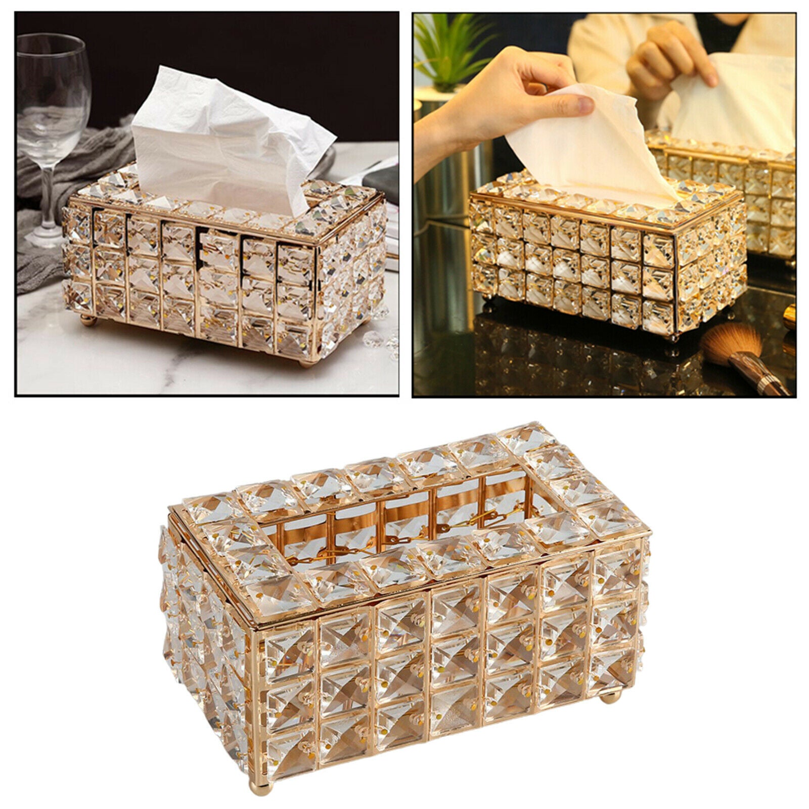 2X Luxury Crystal Tissue Box Covers Napkin Paper Holder Organizer Golden