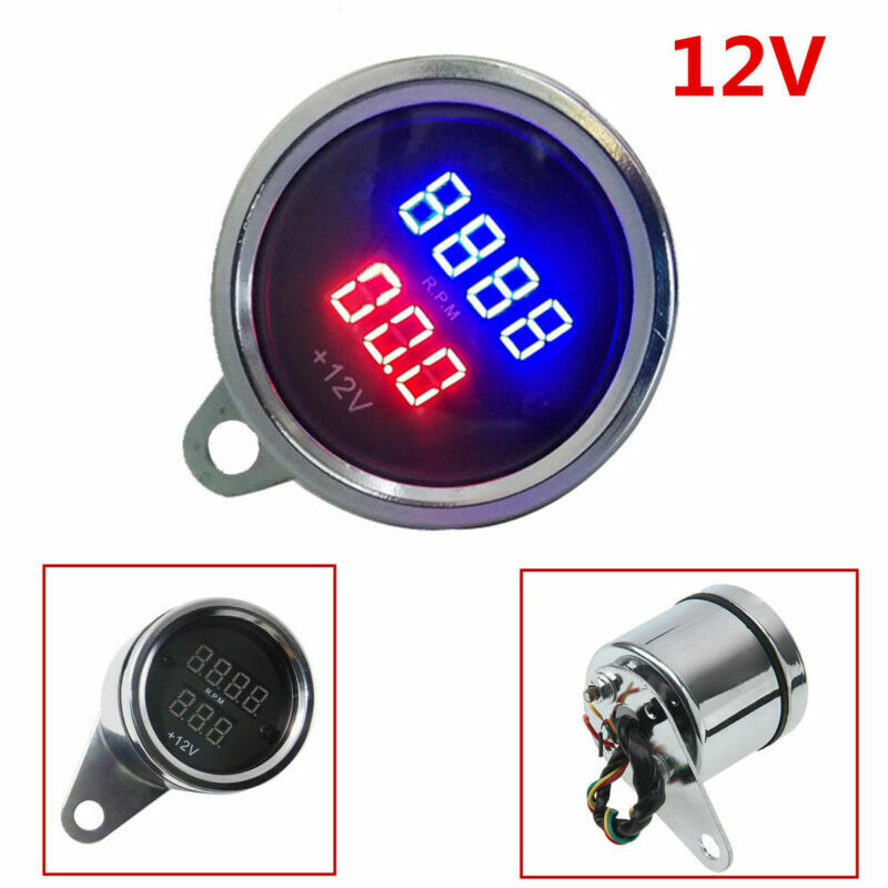 Universal Motorcycle PRM Waterproof LED Digital Tachometer Voltmeter Gauge Combo