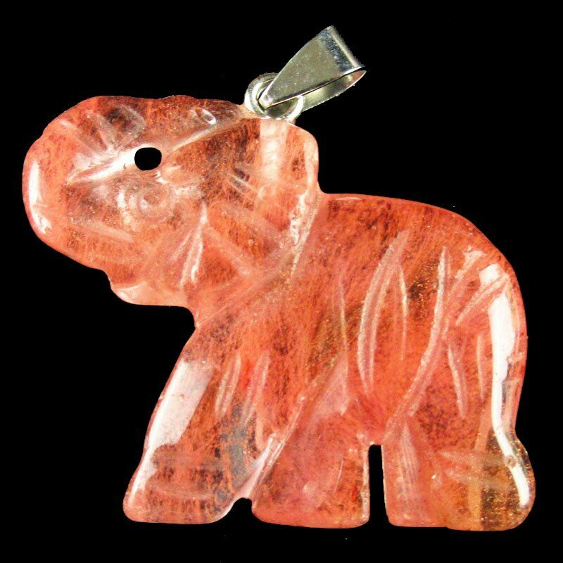 2Pcs 28g 40x36x8mm Carved Volcano Cherry Quartz Elephant Pendant Bead A-463DP