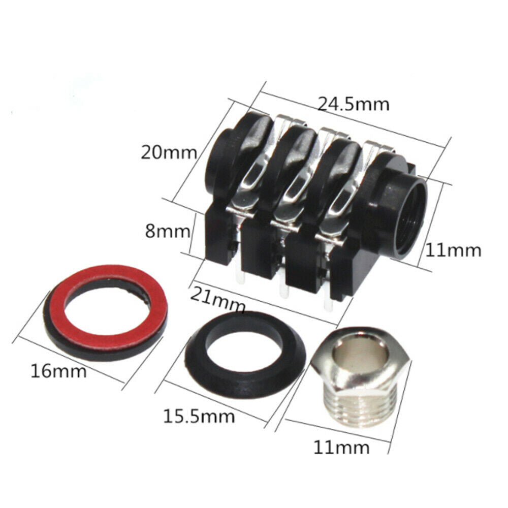5Pcs 6.35mm Stereo Audio Socket Jack Connector PCB Solder Right Angle Tip Sleeve