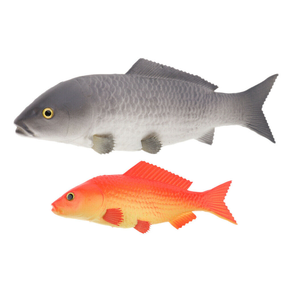 Set of 2 Carp Ornament Aquarium Decoration Creatures Kids Toys Grey+Red