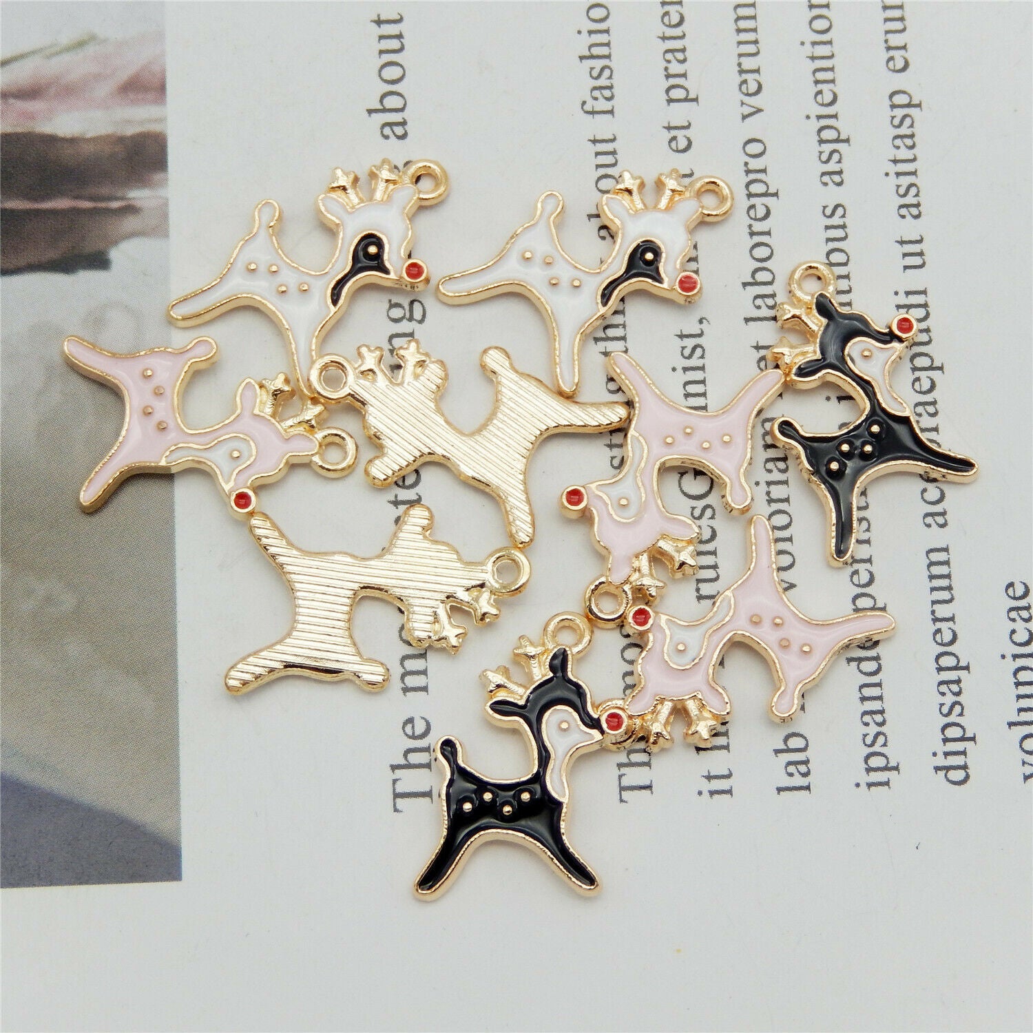Mixed Colors 21x14mm Enamel Deer Reindeer Pendant Charms DIY Accessories 24pcs