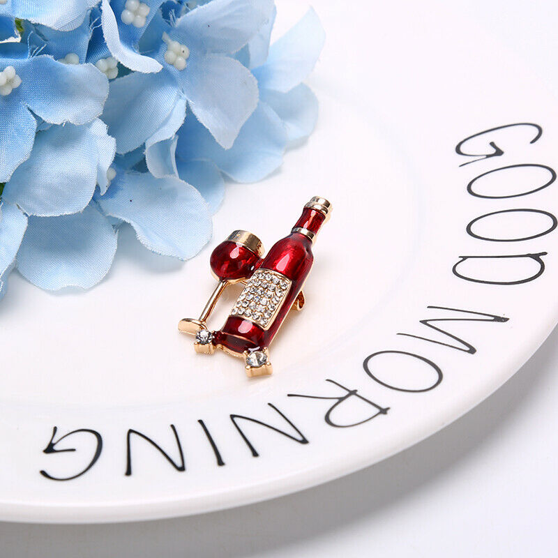 Red Wine Cup Wine Bottle Shape Pin Brooches For Women Men tHts Suit Accessor KX