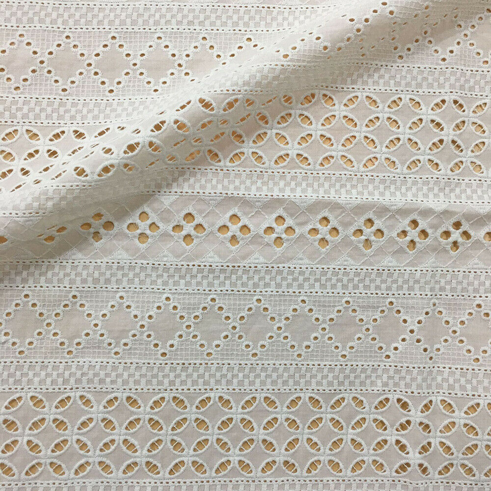 Cotton Embroidered White Hollow Fabric Cloth DIY Sewing Clothes Dress Patchwork