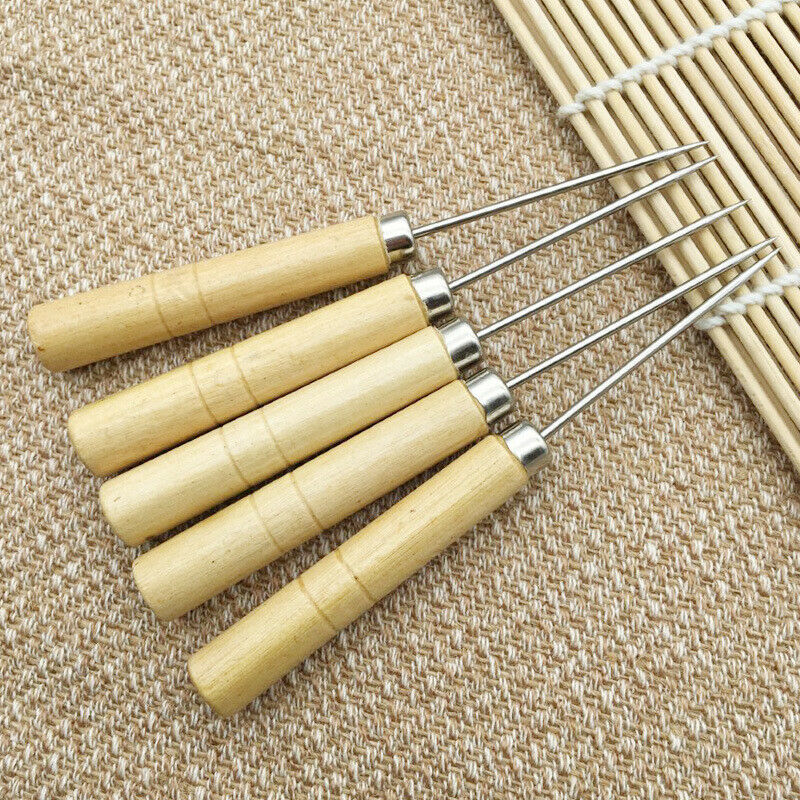Wooden Handle Sewing Awl Hand Stitcher Leather Canvas Tool Sewing Needle .l8