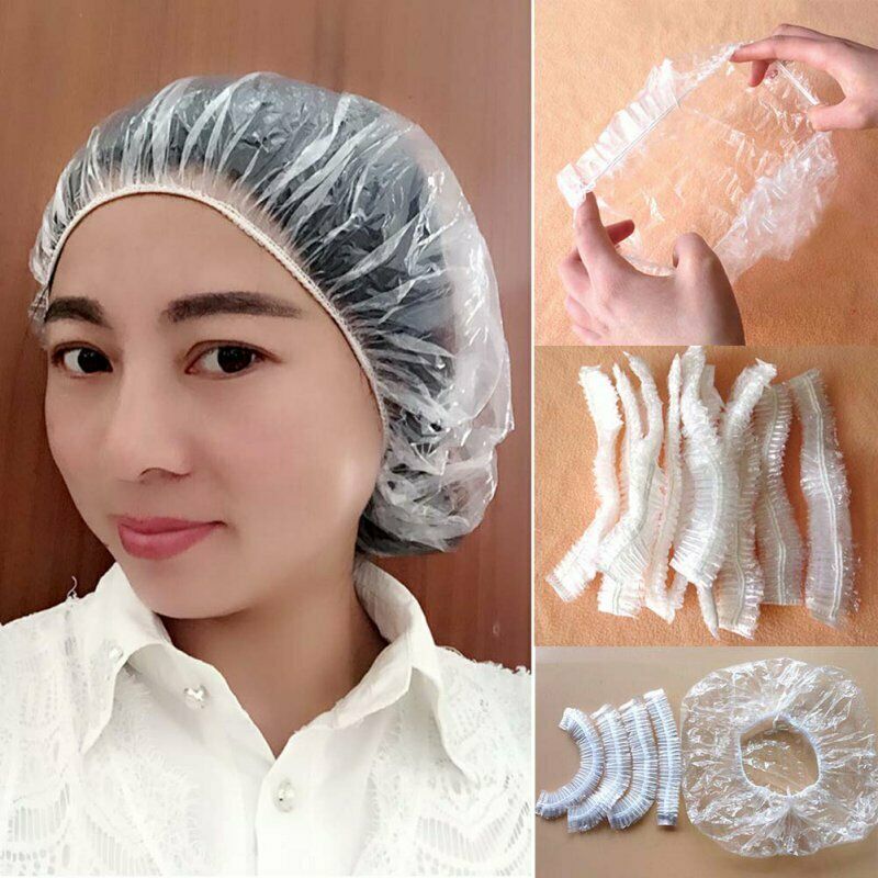100X Disposable Clear Shower Cap Women Spa Hair Salon Waterproof Plastic Elastic