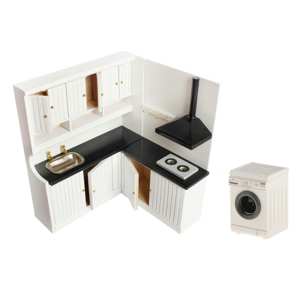1:12 Mini Washing Machine with Sink Cabinet +Stove Cabinet Scenery Decor