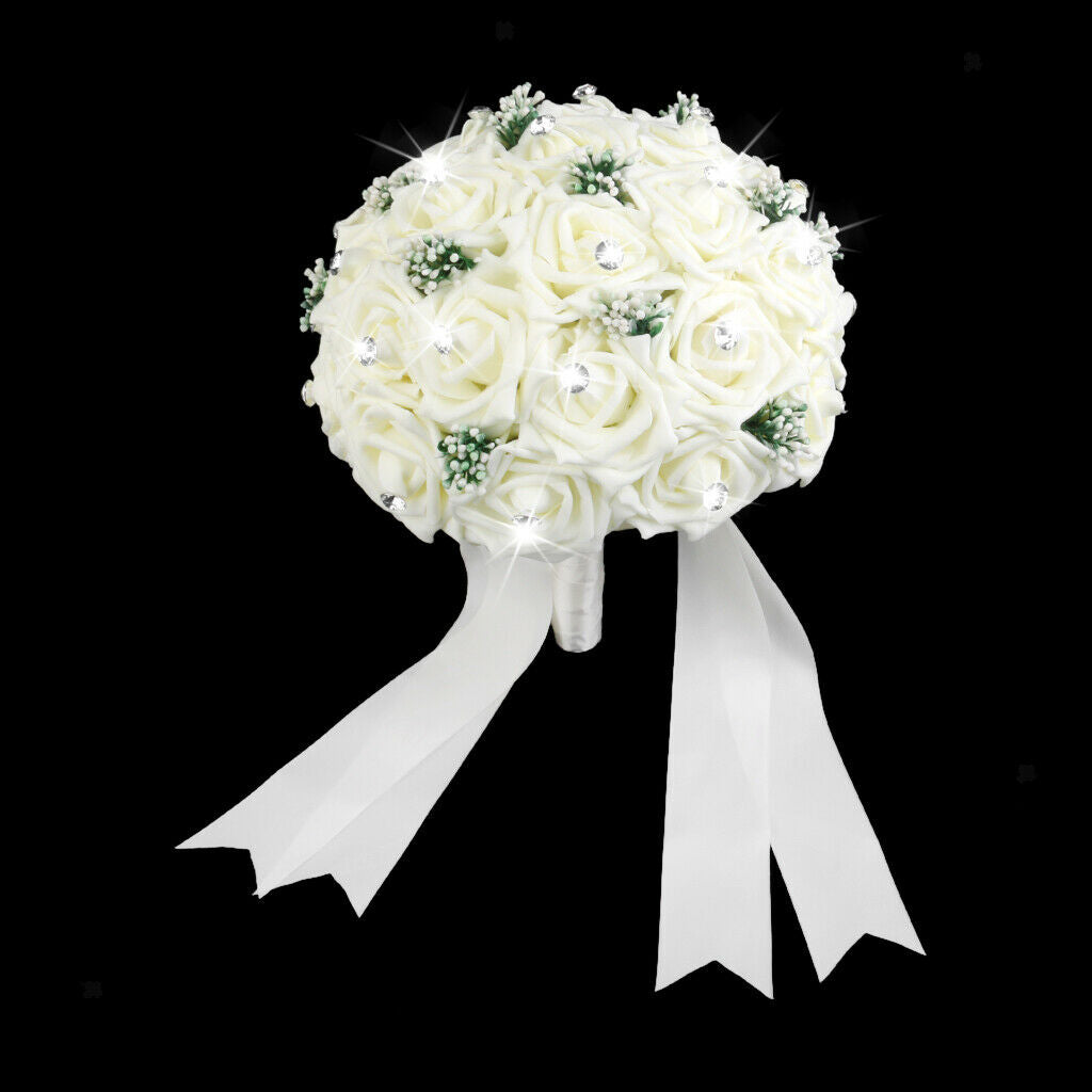 Ivory Artificial Rose Bouquet for Wedding Bridal Bridesmaid Flower Girls