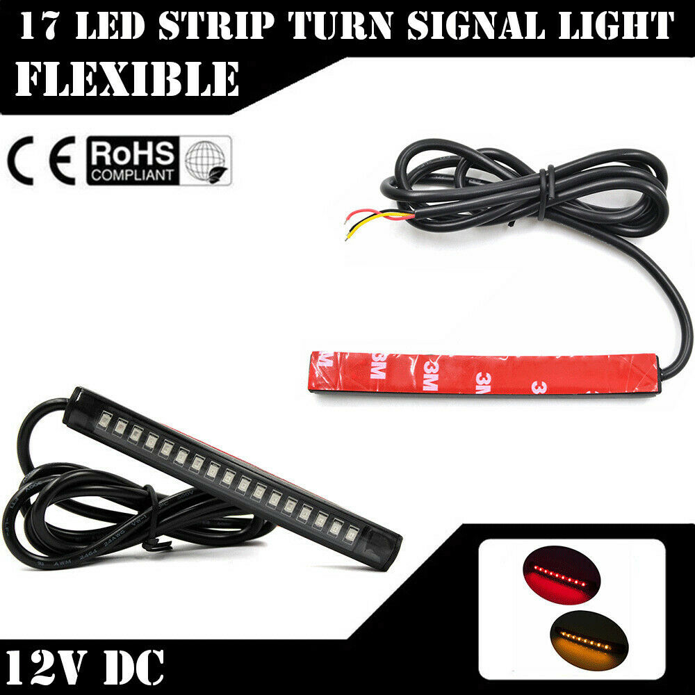 2X Motorcycle 17 LED Tail Light Strip Indicator Brake Stop Turn Signal Amber+Red