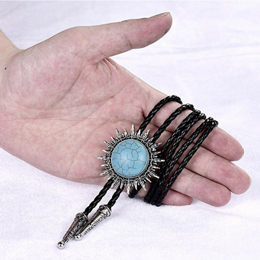 Retro Turquoise Stone Western Native American Cowboy Bolo Leather Necktie