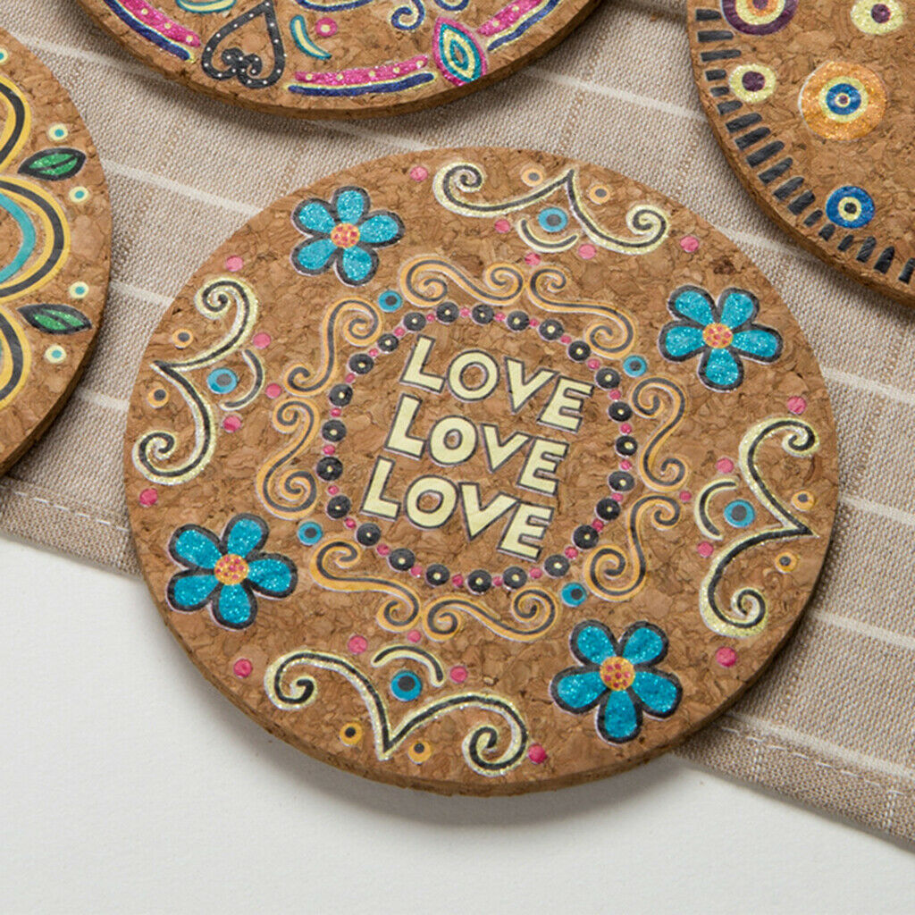 4pcs Cork Drink Coasters Heat Resistant Patterned Mats Moisture Absorbing
