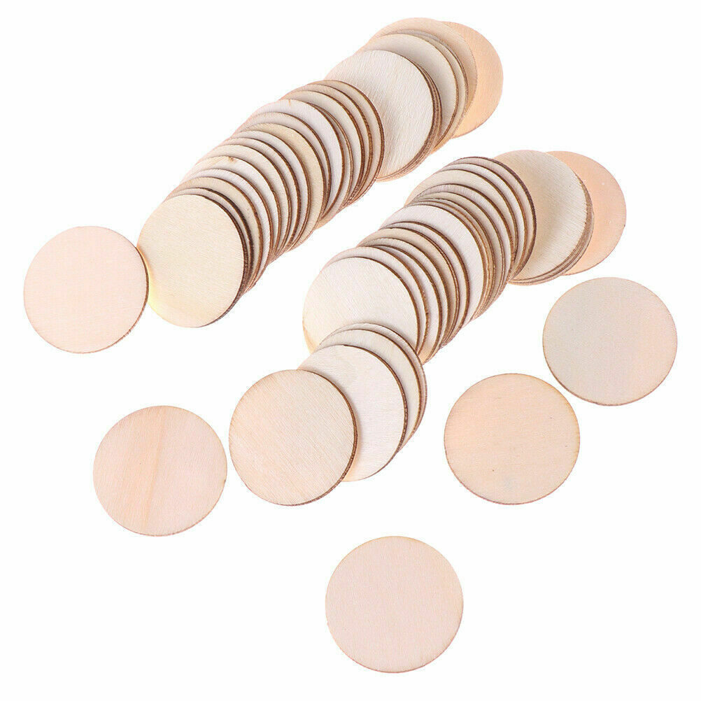 100pcs DIY Natural Blank Wood Pieces Slice Round Unfinished Crafts Wooden Di TL