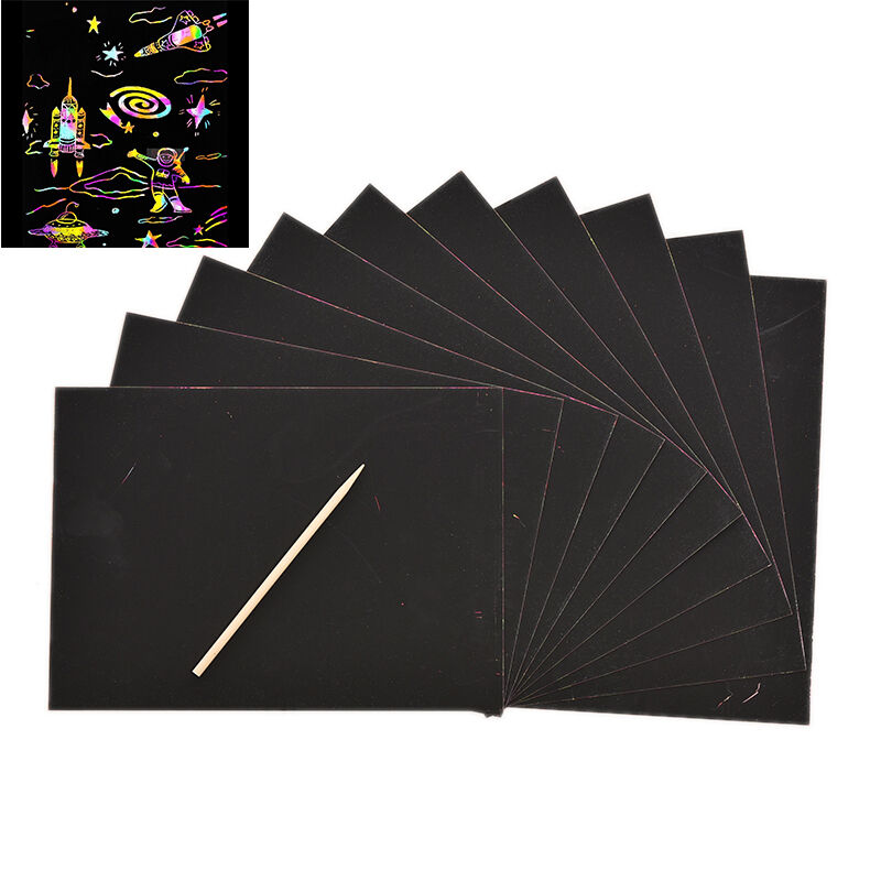 10 Sheet Magic Colorful Art Paper Cards Scraping Drawing With Stic.l8