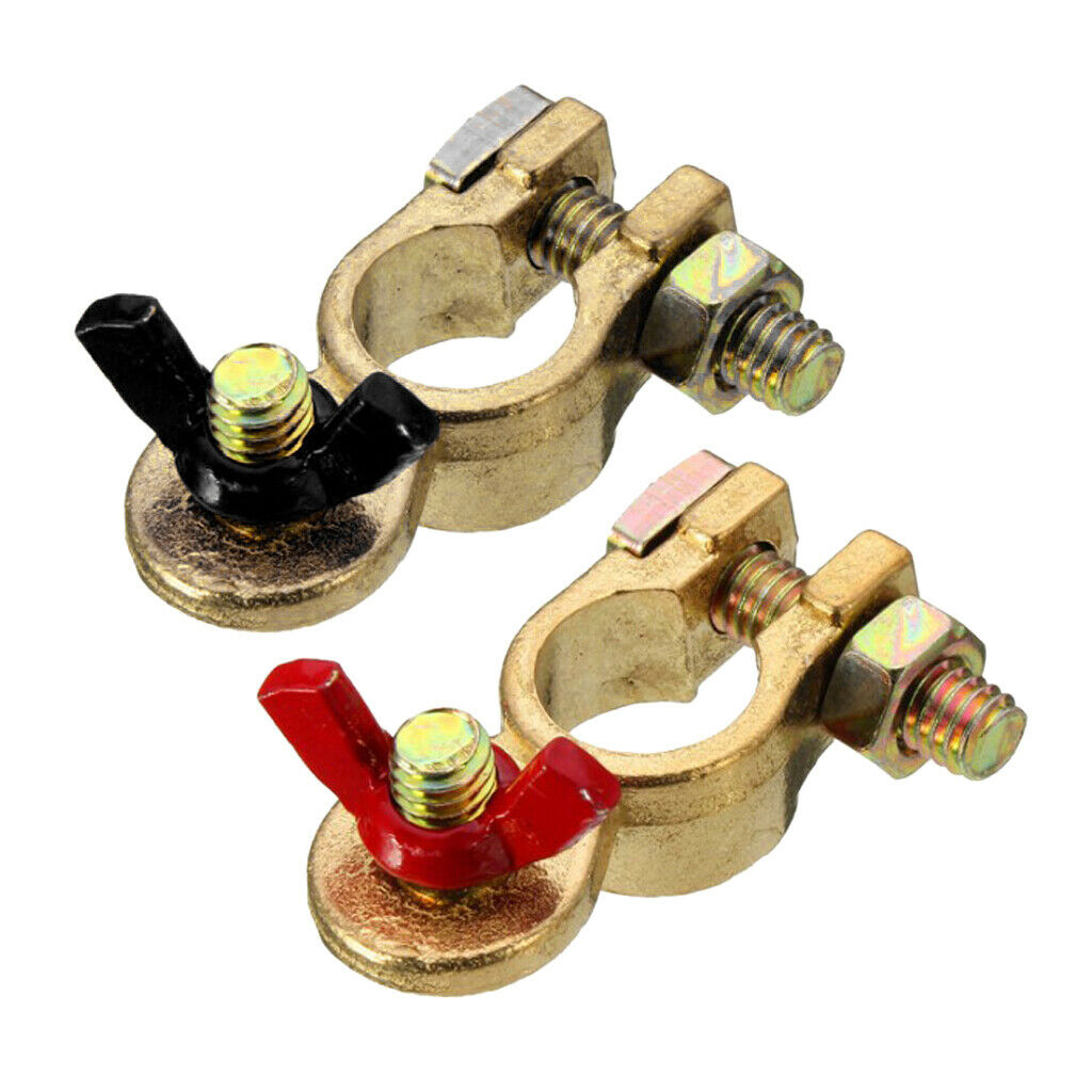 Brass Car Battery Terminal Post, Black, Red, Positive, Negative, 1 Pair (+ -)