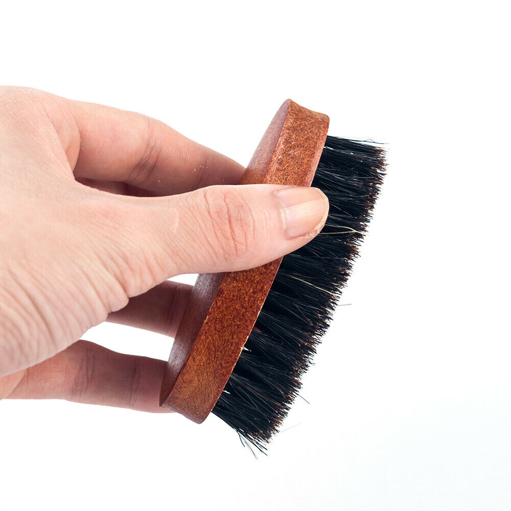 Men's Boar Hair Bristle Brush Hard Round Wood Handle Beard Mustache Brush Comb