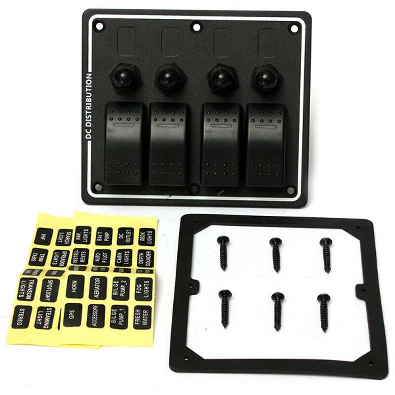 4Gang Aluminium LED Waterproof Rocker Switch Panel Circuit for Marine Boat Yacht