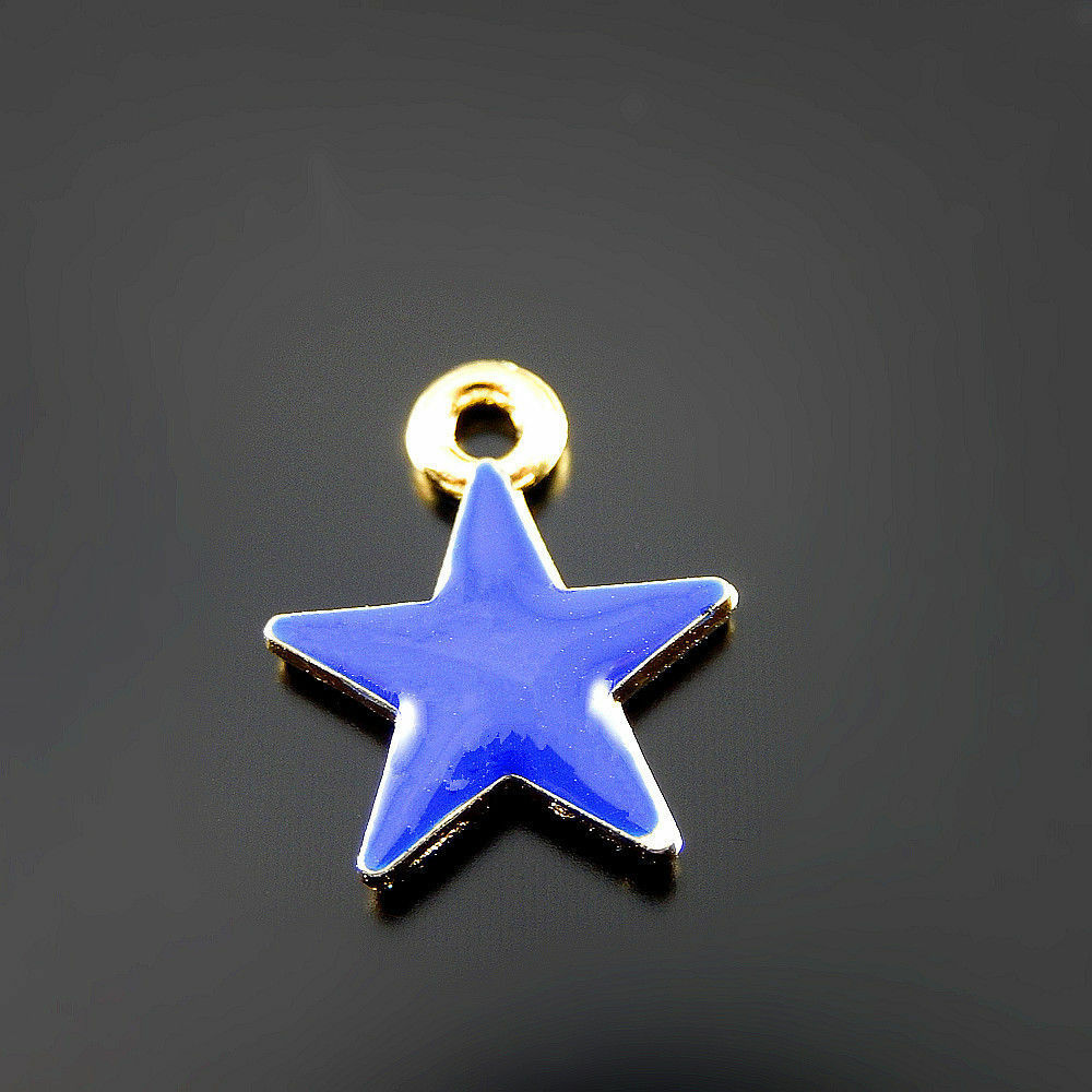 20 pcs Blue Enamel Zinc Alloy Five-pointed Star Charms Pendant Findings 52070