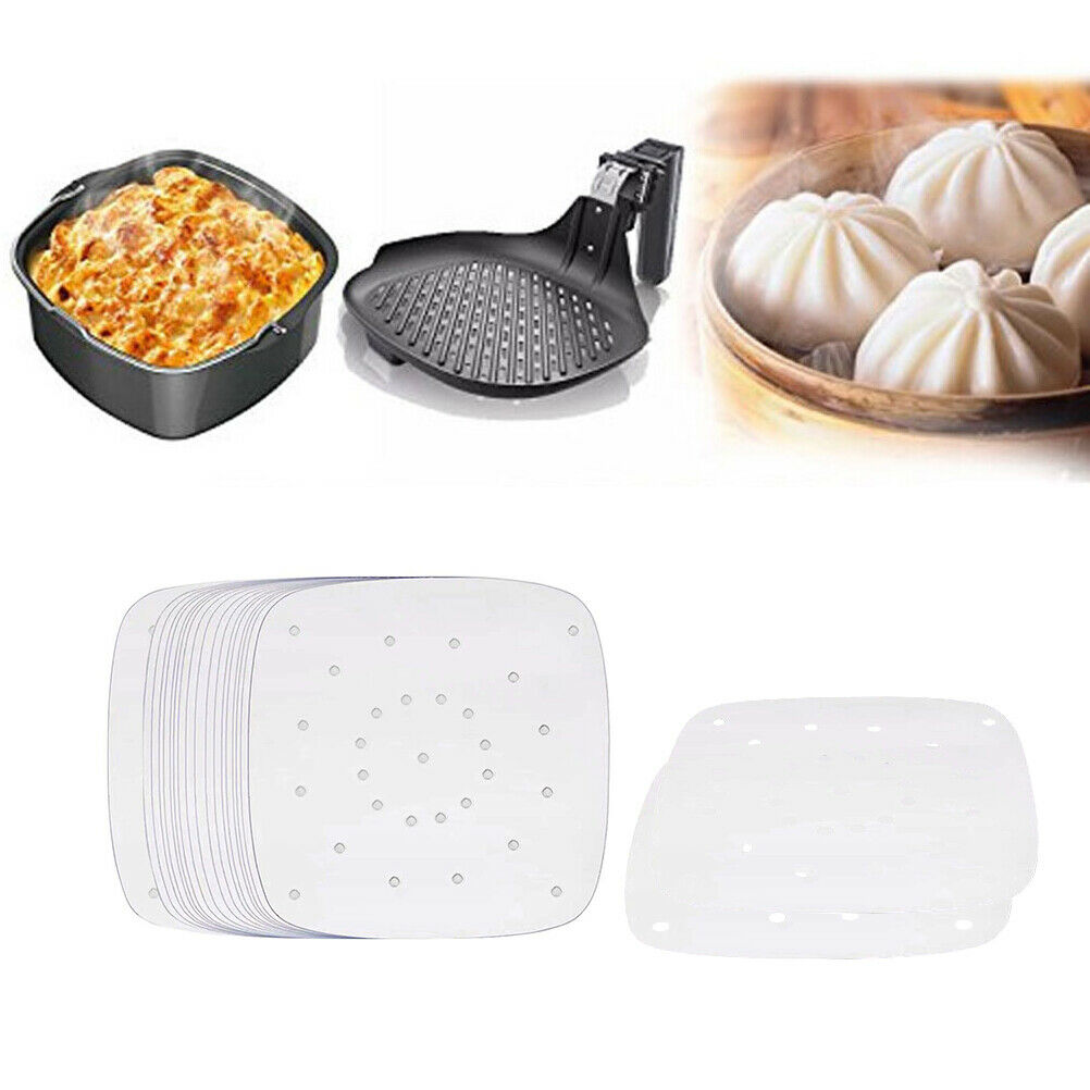 100Pcs Non-stick Steamer Mat Baking Cooking Steaming Square Air Fryer Paper 6.5"