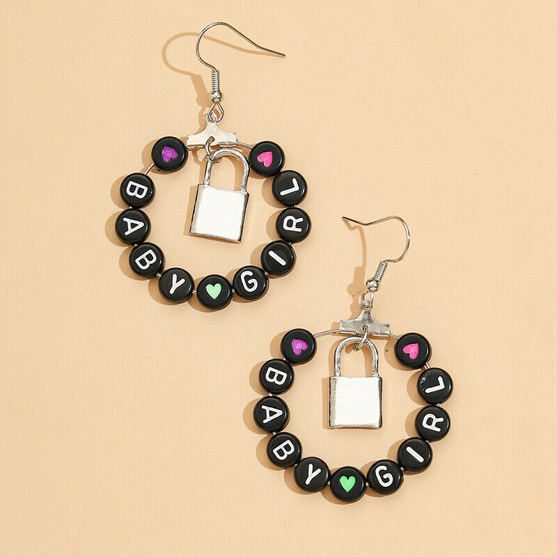 Punk Hip-hop Big Circle Hoop Earrings Babygirl Letter Lock Earrings Jewel.l8