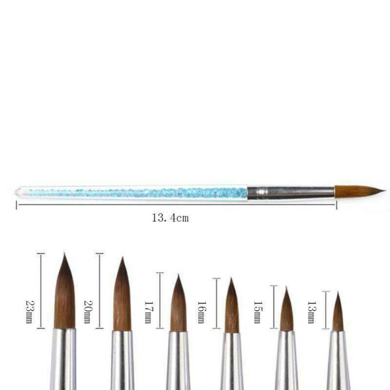 6pcs/Kit Pure 100% Sable Acrylic Nail brush Crimped Round Metal Handle